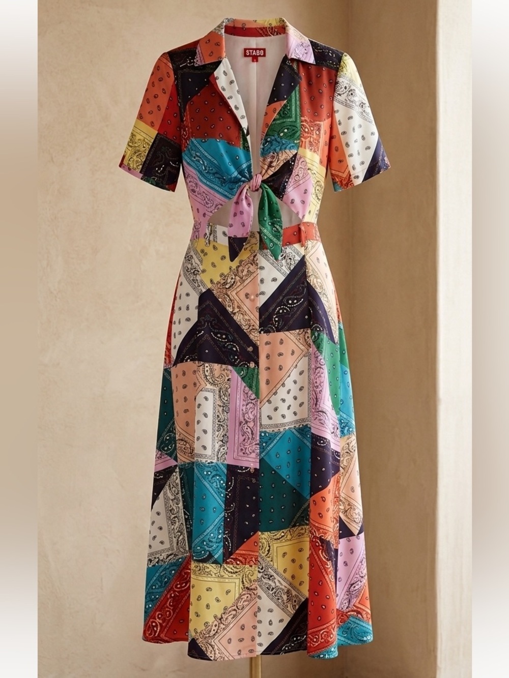 STAUD Multicolor Patchwork Maxi Dress